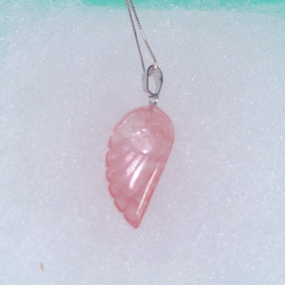 Boho hippie Cherry Quartz Crystal Angel Wing Sterling Silver Necklace 16”